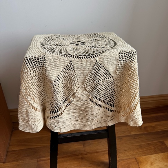 Vintage Other - Vintage Handmade Round Crochet Lace Table Cover Cotton